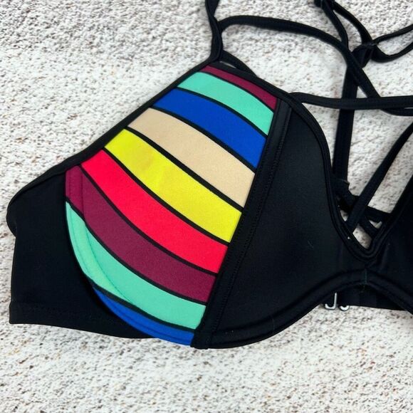 Victoria's Secret PINK Strappy Bikini Top Multicolor Striped Size L - Picture 4 of 9